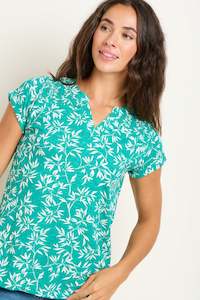 Notch Neck Bamboo Leaves T-Shirt