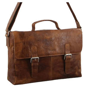 Clothing: Pierre Cardin Rustic Leather Computer Bag - Cognac