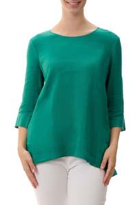 Givoni Button Back Linen Top - Emerald