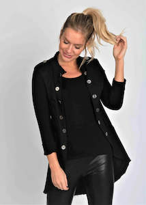 Clothing: Suzy D Stonewash Military Jacket - Black