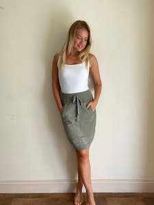 Suzy D Mila Ultimate Jersey Skirt - Light Khaki