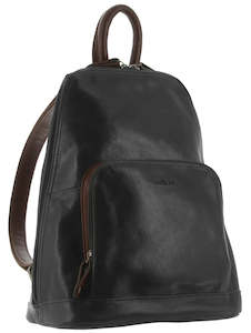 Clothing: Milleni Leather Backpack - Black/Chestnut