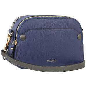 Milleni Vegan Leather Double Zip Cross Body Bag - Navy