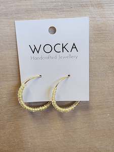 Yellow Beaded Gold Hoops