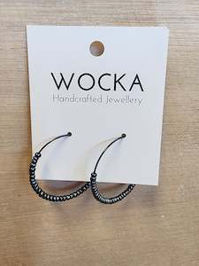 Metallic Black Beaded Hoops