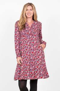 BRAKEBURN MIXED BERRY FLORAL WRAP DRESS