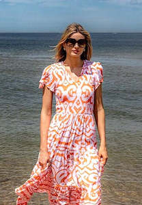 Clothing: LEONI Ira Dress - Orange Print