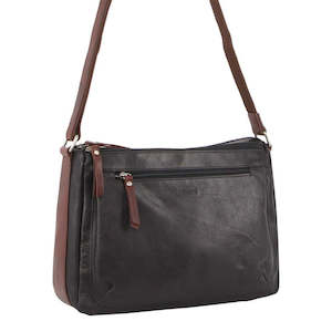 MILLENI NAPPA LEATHER HANDBAG - BLACK/CHESTNUT