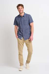 Clothing: Navy Slub Checked Shirt