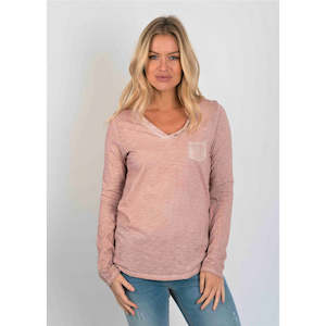 Clothing: L/S POCKET TOP - SOFT PINK - LAST ONE