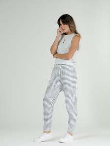 Clothing: AYBREY JOGGER - WHITE & INDIGO STRIPE - clearance