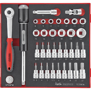 HANDTOOLS – Tool and Safety Warehouse: Teng 36pc 3/8in Dr. Std & Tx/Hex Skt Set – TED-Tray