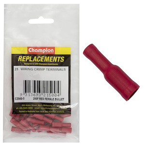 Auto Crimp Terminals: Champion Red Female Bullet Terminal 25pk