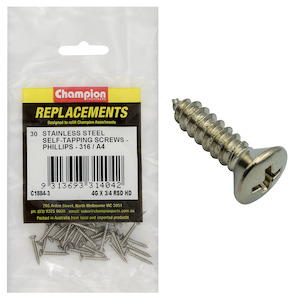 Champion 4G x 3/4in S/Tapping Screw Rsd Ph 316/A4 30pk