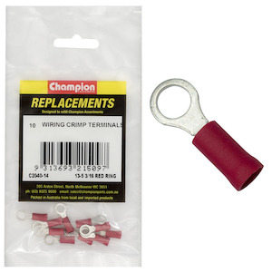 Auto Crimp Terminals: Champion 3/16in / 4.8mm Red Ring Terminal 10pk