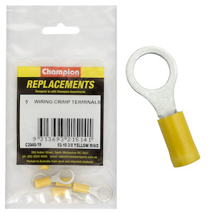 Auto Crimp Terminals: Champion 3/8in / 10mm Yellow Ring Terminal 5pk