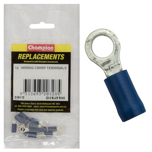 Auto Crimp Terminals: Champion 5/32in / 4mm Blue Ring Terminal 12pk