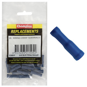 Auto Crimp Terminals: Champion Blue Female Bullet Terminal 25pk