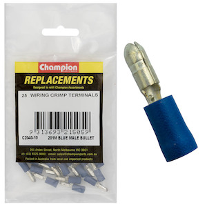 Auto Crimp Terminals: Champion Blue Male Bullet Terminal 25pk