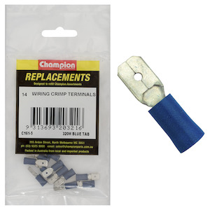 Auto Crimp Terminals: Champion Blue Male Push-On Spade Terminal 14pk