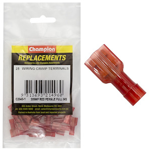 Champion Red Female insulated Push-On Spade Terminal 25pk