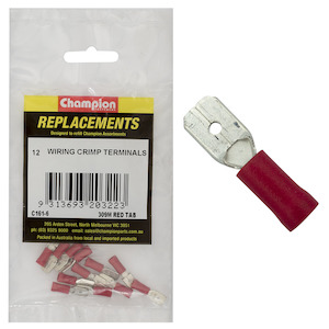 Auto Crimp Terminals: Champion Red Male Push-On Spade Terminal 12pk