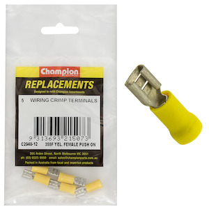 Auto Crimp Terminals: Champion Yellow Female Push-On Spade Terminal 5pk