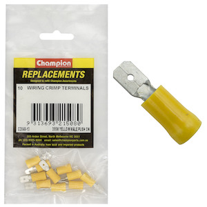 Auto Crimp Terminals: Champion Yellow Male Push-On Spade Terminal 10pk