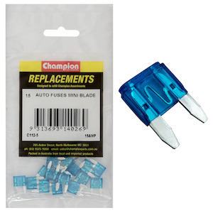 Champion 15Amp Mini Blade Fuse (Blue) 15pk