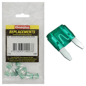 Champion 30Amp Mini Blade Fuse (Green) 15pk