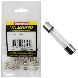 Auto Fuses: Champion 3Ag 15Amp Glass Fuse 20pk