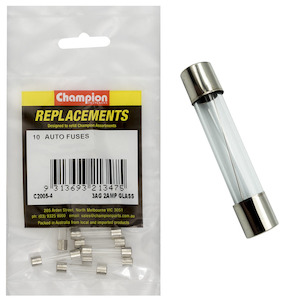 Auto Fuses: Champion 3Ag 2Amp Glass Fuse 10pk