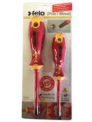 Felo 417 Ergonic Insulated Plus/Minus Screwdriver Set of 2 Sizes Z1 and Z2 Hardened Tip