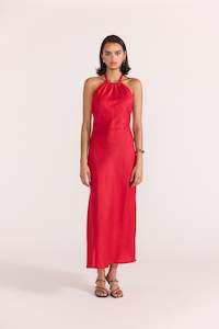 Amana Halter Bias Dress-Red