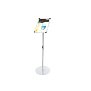 Acrylic Sign Holder Floor Stand, A3 Clear/Black with Chrome Pole and Base