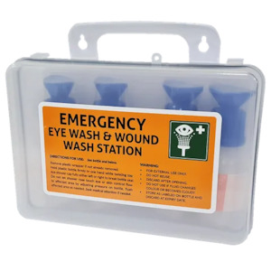 General: Eye Wash Station + 4 x 100ml Eye Wash Ready to Use Bottles