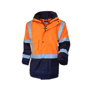 Hi Vis Wet Weather Jackets Coats: Safe-T-Tec | Orange/Navy Essentials Waterproof Jacket DN | 801059