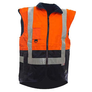 Hi Vis Wet Weather: Safe-T-Tec | Essentials Orange/Navy PU Coated Vest DN | 801052