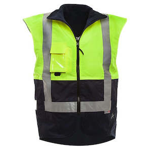 Hi Vis Wet Weather: Safe-T-Tec | Essentials Yellow/Navy PU Coated Vest DN | 801050