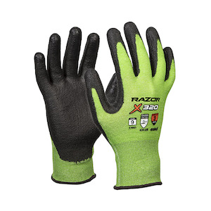 Cut Resistant Gloves: Esko | Razor X320 Hi-Vis Green Cut 3 Gloves | Carton of 120 Pairs