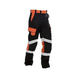 Pants: Safe-T-Tec | Black/Orange Hi Vis Ripstop Pants 220gsm Cotton | 801259