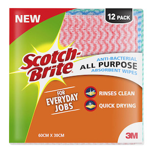 Scotch-Brite Anti-Bacterial All Purpose Absorbent Wipe Pkt/12