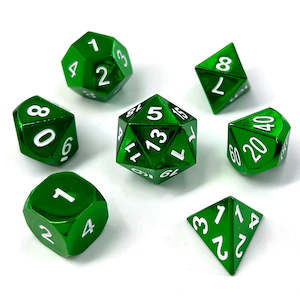 Hobby equipment and supply: 7 Piece Metal DND Dice Set Green Plated