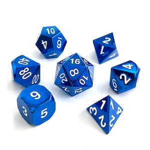 Hobby equipment and supply: 7 Piece Metal DND Dice Set Blue Plated