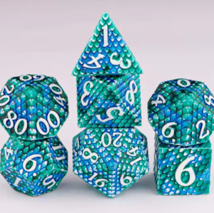 Metal Polyhedral Dice set (7pcs) - Dragons Scales (Aqua/Green)