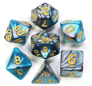 Polyhedral Dice set (7pcs) - Aqua/Grey Marble