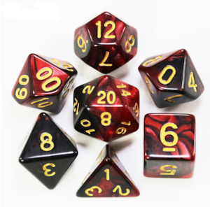 Polyhedral Dice set (7pcs) - Red/Black Marble