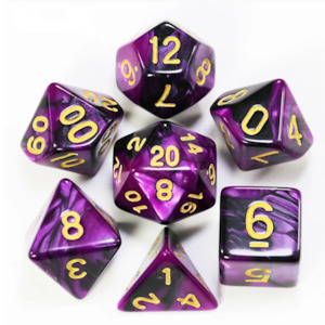 Hobby equipment and supply: Polyhedral Dice set (7pcs) - Purple/Black Marble