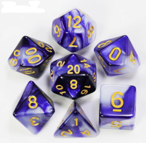 Polyhedral Dice set (7pcs) - Blue/White Marble