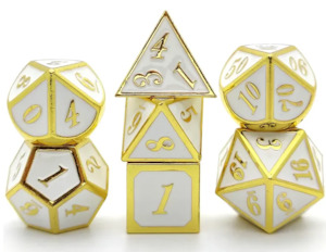 7 Piece Metal DND Dice Set White/Gold